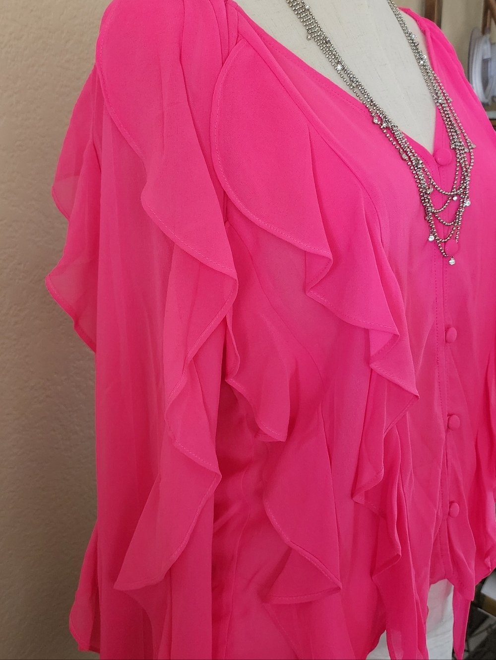 Hot Pink Ruffle Blouse - Picture 4 of 8